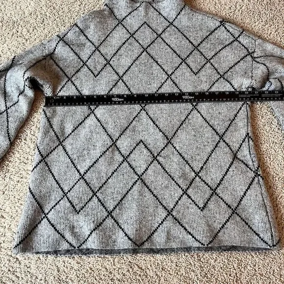 Christian Siriano New York Women Black Gray Turtleneck Sweater M Diamond Wool Bl - Picture 10 of 12